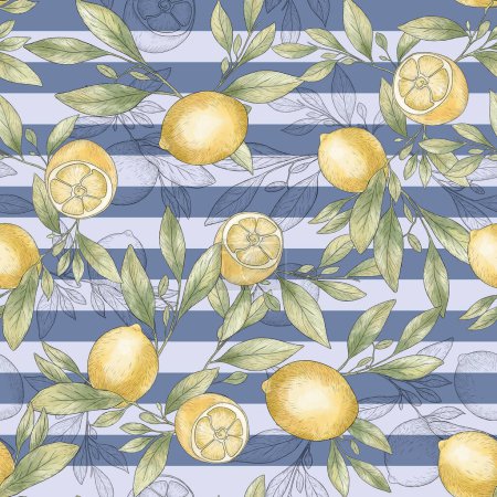Photo for Seamless vector background with watercolor lemons. Juicy lemons seamless pattern. Lemons sketch - Royalty Free Image