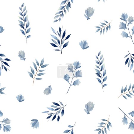 Photo for Watercolor floral background. Seamless pattern with delicate leaves in pastel blue colors. Hand drawn botanical wallpaper - Royalty Free Image