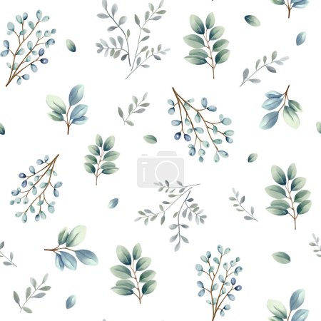 Photo for Watercolor floral background. Seamless pattern with delicate leaves in pastel green colors. Hand drawn botanical wallpaper - Royalty Free Image