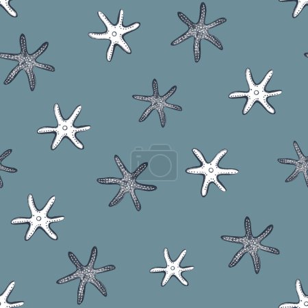 Photo for Undersea seamless background. Starfish pattern sketch. Underwater marine life pattern. - Royalty Free Image