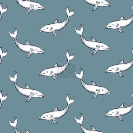 Foto de Fondo sin costuras para delfines. Patrón de dibujo de peces nadadores. Patrón de vida marina submarina. - Imagen libre de derechos