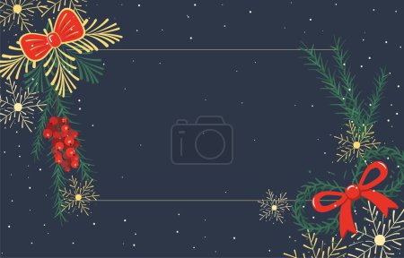 Ilustración de Diseño de Navidad, fondo, póster. Feliz marco de Navidad con elementos navideños. Fondo oscuro - Imagen libre de derechos