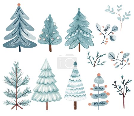 Illustration for Set of watercolor scandinavian trees. Cute christmas trees. Trendy scandi vector plants. - Royalty Free Image