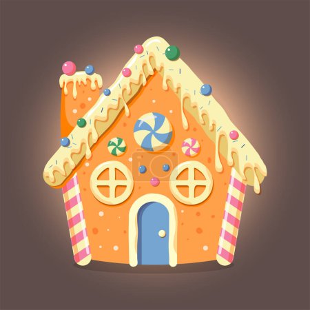 Téléchargez les illustrations : Maison de pain d'épice vectoriel, couleurs pastel. Biscuits de Noël et bonbons. Mignonne illustration - en licence libre de droit