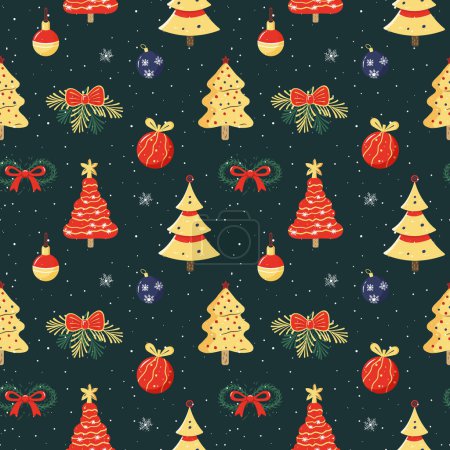 Ilustración de Patrón sin costuras de invierno con árboles de Navidad. Patrón vectorial Navidad. Fondo de invierno - Imagen libre de derechos