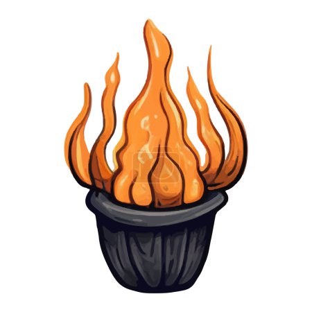 Illustration for Halloween element cauldron with fire. Hand drawn vector fire cauldron. Perfect for scrapbooking, card, invitation, poster, sticker kit. - Royalty Free Image