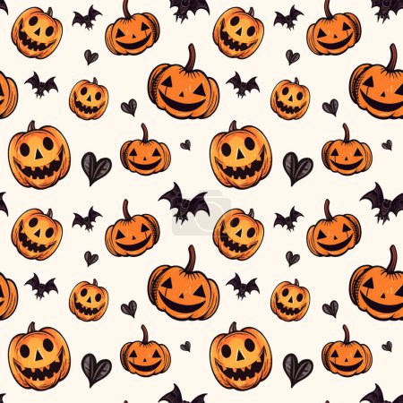 Illustration for Halloween pattern with pumpkin. Autumn halloween background, vector seamless pattern. - Royalty Free Image