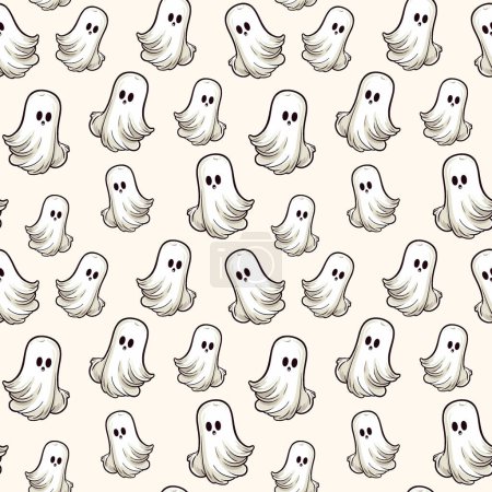 Téléchargez les illustrations : Modèle Halloween avec fantôme. Automne Halloween fond, motif vectoriel sans couture. - en licence libre de droit