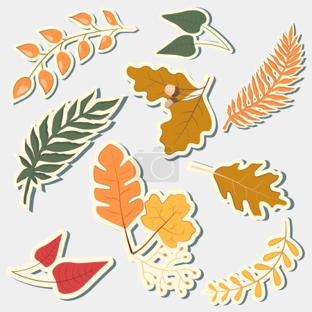 Ilustración de Conjunto de hojas coloridas de otoño. Vector otoño hojas pegatinas. - Imagen libre de derechos