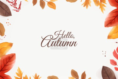 Illustration for Hello autumn background, poster design. Banner with bright beautiful tree, leaves frame. Autumnal template - Royalty Free Image