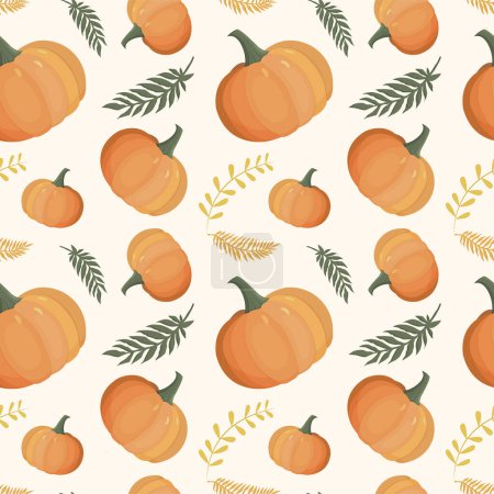 Illustration for Autumn pattern with pumpkin. Autumn background, vector seamless pattern. - Royalty Free Image