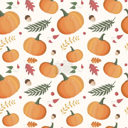Illustration for Autumn pattern with pumpkin. Autumn background, vector seamless pattern. - Royalty Free Image