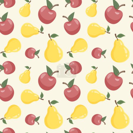 Téléchargez les illustrations : Pommes rouges, poires jaunes motif vectoriel sans couture. Impression répétée. Fond de fruit vectoriel - en licence libre de droit