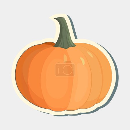 Illustration for Autumn halloween pumpkin sticker, vegetable graphic icon. Orange pumpkin vector sticker. - Royalty Free Image