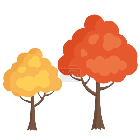 Ilustración de Coloridos árboles otoñales. Árbol de otoño amarillo y naranja de dibujos animados. Otoño jardín arbusto icono - Imagen libre de derechos