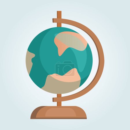 Illustration for Cartoon globe model on a wooden leg. Simple vector model of the Earth for graphics, clipart. - Royalty Free Image