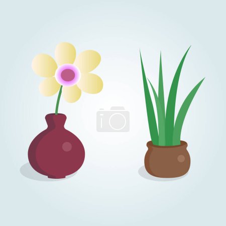 Téléchargez les illustrations : Accueil plantes en pot de fleurs. Plantes d'intérieur dans le style dessin animé. Décor pour chambre d'enfant. - en licence libre de droit