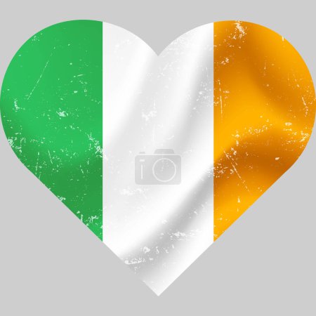 Ilustración de Bandera de Irlanda en forma de corazón grunge vintage. Corazón de bandera irlandesa. Bandera vectorial, símbolo. - Imagen libre de derechos