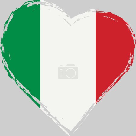 Ilustración de Bandera de Italia en forma de corazón pincelada grunge. Corazón de bandera italiana. Bandera de pincelada vectorial, símbolo. - Imagen libre de derechos