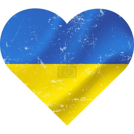 Illustration for Ukraine flag in heart shape grunge vintage. Ukrainian flag heart. Vector flag symbol. - Royalty Free Image