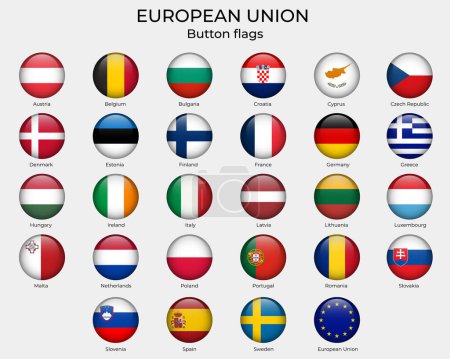Illustration for European union round flags. Button EU flags. Set of round flags. Europa flags, icons. - Royalty Free Image