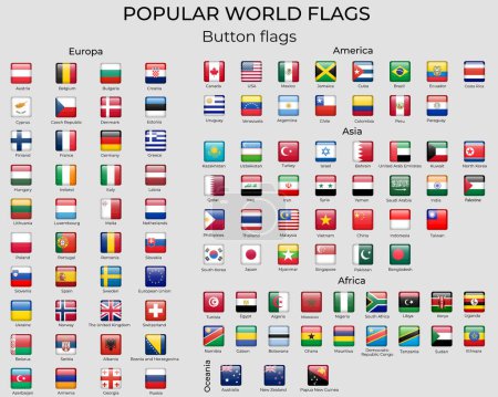 Illustration for Vector square flags of the world. Button flags. Official RGB coloring. Popular world flags set. - Royalty Free Image