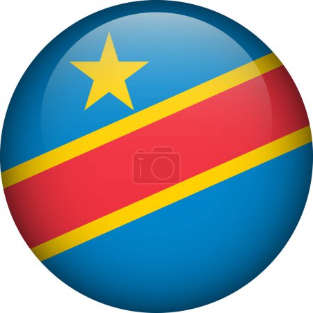 Botón bandera de la República Democrática del Congo. Bandera redonda de la RDC. Bandera vectorial, símbolo. Colores y proporción correctamente.