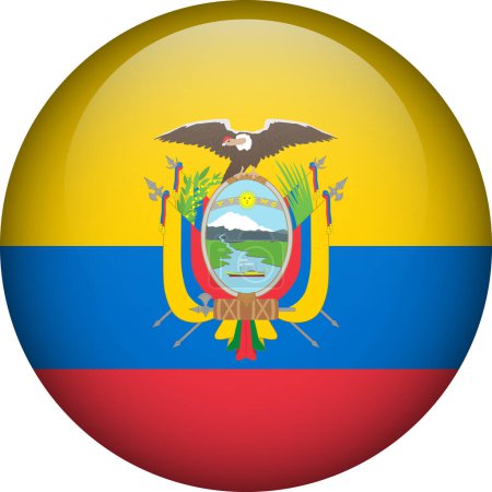 Ilustración de Botón bandera de Ecuador. Bandera redonda de Ecuador. Bandera vectorial, símbolo. Colores y proporción correctamente. - Imagen libre de derechos