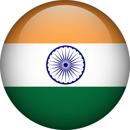 Ilustración de Botón bandera de India. Emblema de la India. Bandera vectorial, símbolo. Colores y proporción correctamente. - Imagen libre de derechos