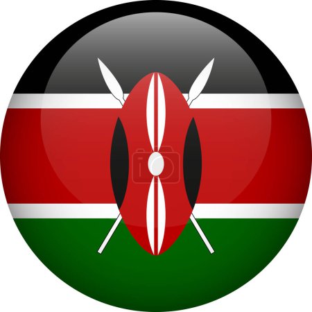Illustration for Kenya flag button. Round flag of Kenya. Kenyan vector flag, symbol. Colors and proportion correctly. - Royalty Free Image