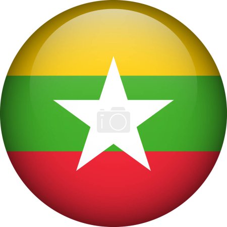 Ilustración de Botón bandera de Myanmar. Bandera redonda de Myanmar. Bandera vectorial, símbolo. Colores y proporción correctamente. - Imagen libre de derechos