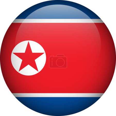 Ilustración de Botón bandera de Corea del Norte. Emblema de Corea del Norte. Bandera vectorial, símbolo. Colores y proporción correctamente. - Imagen libre de derechos