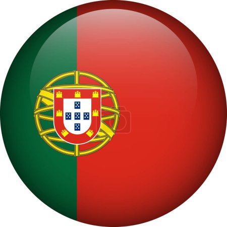 Ilustración de Botón bandera de Portugal. Emblema de Portugal. Bandera vectorial, símbolo. Colores y proporción correctamente. - Imagen libre de derechos