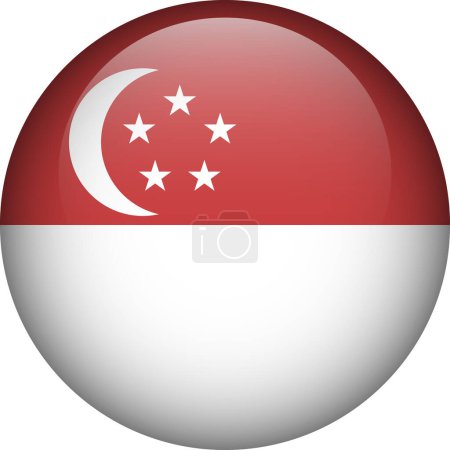 Téléchargez les illustrations : Bouton drapeau de Singapour. Emblème de Singapour. Drapeau vecteur, symbole. Couleurs et proportions correctes. - en licence libre de droit