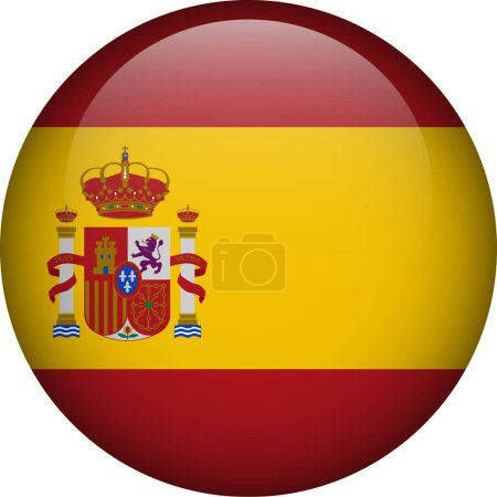 Illustration for Spain flag button. Emblem of Spain. Vector flag, symbol. Colors and proportion correctly. - Royalty Free Image