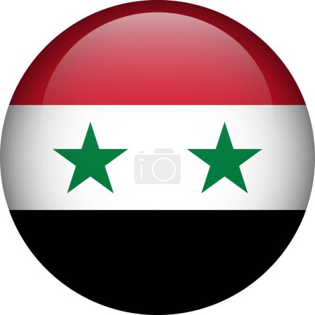 Ilustración de Botón bandera de Siria. Emblema de Siria. Bandera vectorial, símbolo. Colores y proporción correctamente. - Imagen libre de derechos