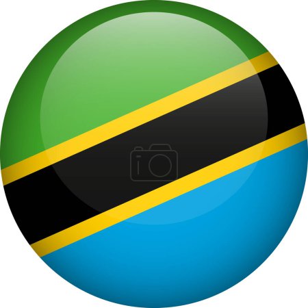 Ilustración de Botón bandera de Tanzania. Bandera redonda de Tanzania. Bandera vectorial, símbolo. Colores correctamente. - Imagen libre de derechos