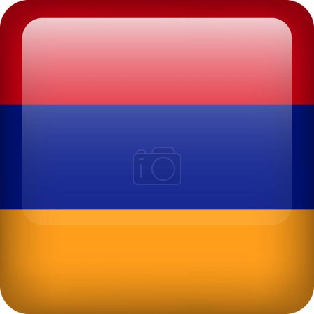 Illustration for 3d vector Armenia flag glossy button. Armenian national emblem. Square icon with flag of Armenia. - Royalty Free Image