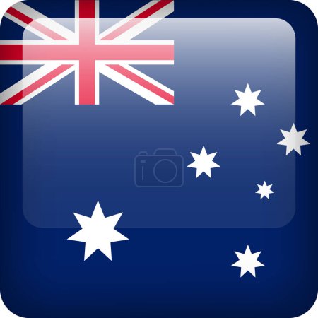 Illustration for Australia flag button. Square emblem of Australia. Vector Australian flag, symbol. Colors correctly. - Royalty Free Image