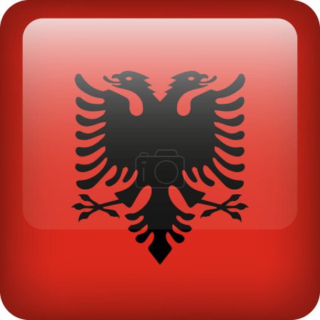 Téléchargez les illustrations : 3d vecteur Albanie drapeau bouton brillant. Emblème national albanais. Icône carrée avec drapeau de l'Albanie - en licence libre de droit