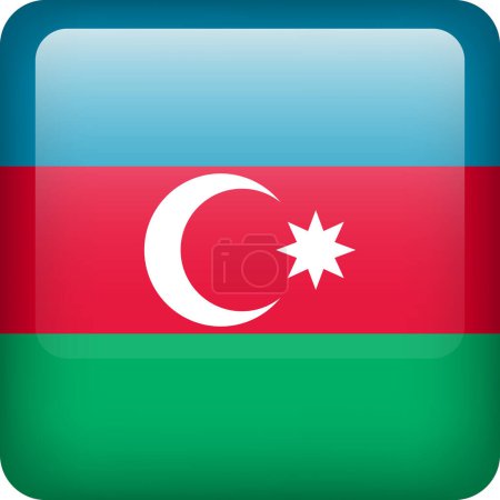 Ilustración de 3d vector Azerbaiyán bandera botón brillante. Emblema nacional azerbaiyano. Icono cuadrado con bandera de Azerbaiyán - Imagen libre de derechos