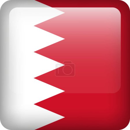 Ilustración de 3d vector Bahréin bandera botón brillante. Emblema nacional de Bahréin. Botón icono cuadrado con bandera de Bahréin. - Imagen libre de derechos