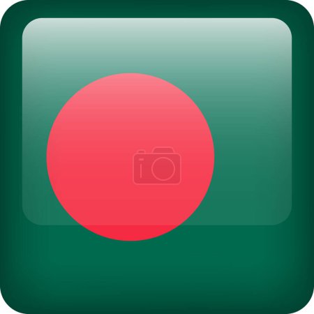 Ilustración de 3d vector Bangladesh bandera brillante botón. emblema nacional de Bangladesh. Icono cuadrado con bandera de Bangladesh. - Imagen libre de derechos