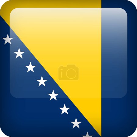 Ilustración de 3d vector Bosnia y Herzegovina bandera botón brillante. Emblema nacional. Icono cuadrado de Bosnia y Herzegovina - Imagen libre de derechos