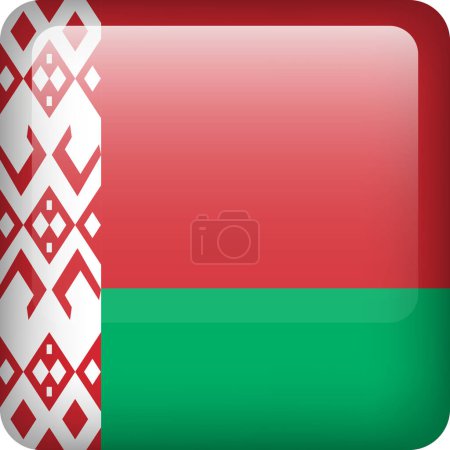 Ilustración de 3d vector Bielorrusia bandera botón brillante. Emblema nacional bielorruso. Icono cuadrado con la bandera de Belarus - Imagen libre de derechos
