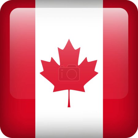 Illustration for Canada flag button. Square emblem of Canada. Vector Canadian flag, symbol. Colors correctly. - Royalty Free Image