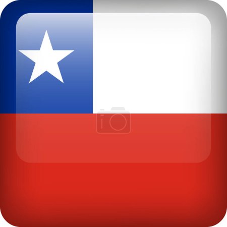 Illustration for 3d vector Chile flag glossy button. Chilean national emblem. Square icon with flag of Chile - Royalty Free Image