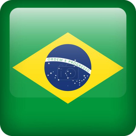 Téléchargez les illustrations : Bouton drapeau du Brésil. Emblème carré du Brésil. Drapeau vectoriel brésilien, symbole. Couleurs correctement. - en licence libre de droit