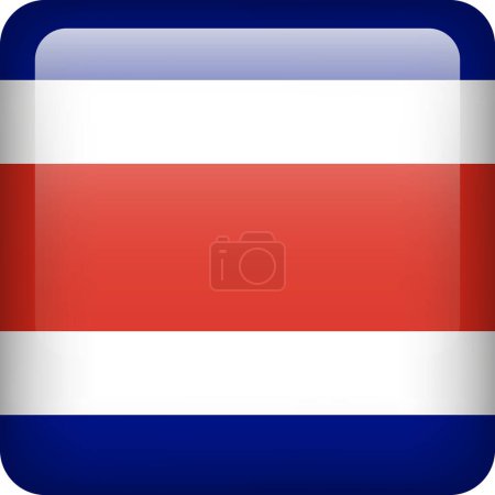 Illustration for 3d vector Costa Rica flag glossy button. Costa Rica national emblem. Square icon with flag of Costa Rica - Royalty Free Image