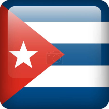 Ilustración de 3d vector Cuba bandera brillante botón. Emblema nacional cubano. Icono cuadrado con bandera de Cuba - Imagen libre de derechos